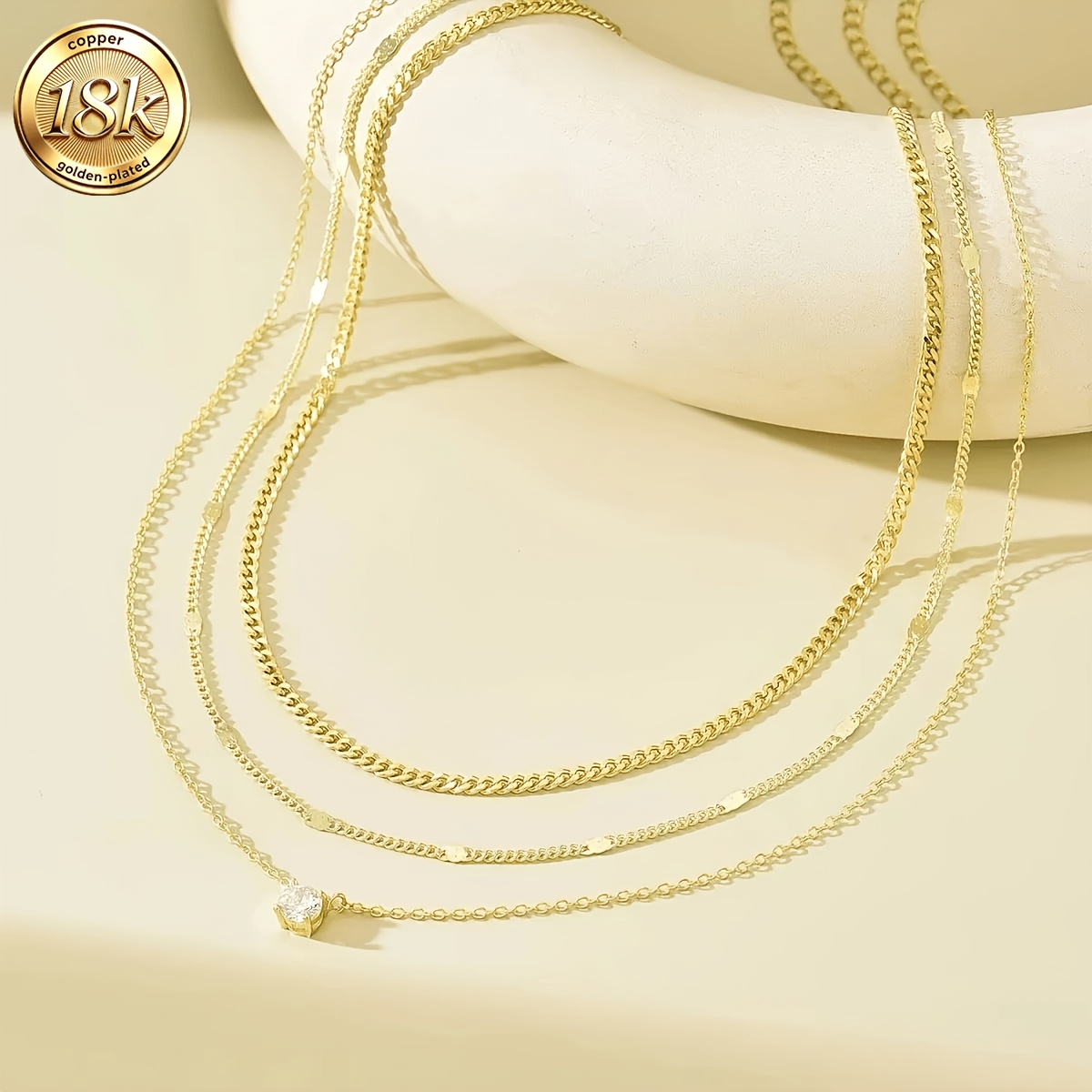 3pc Women's Layered Necklace Set, 18K Gold-Plated